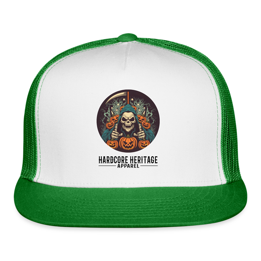 Jack-O-Reaper Trucker Hat - white/kelly green