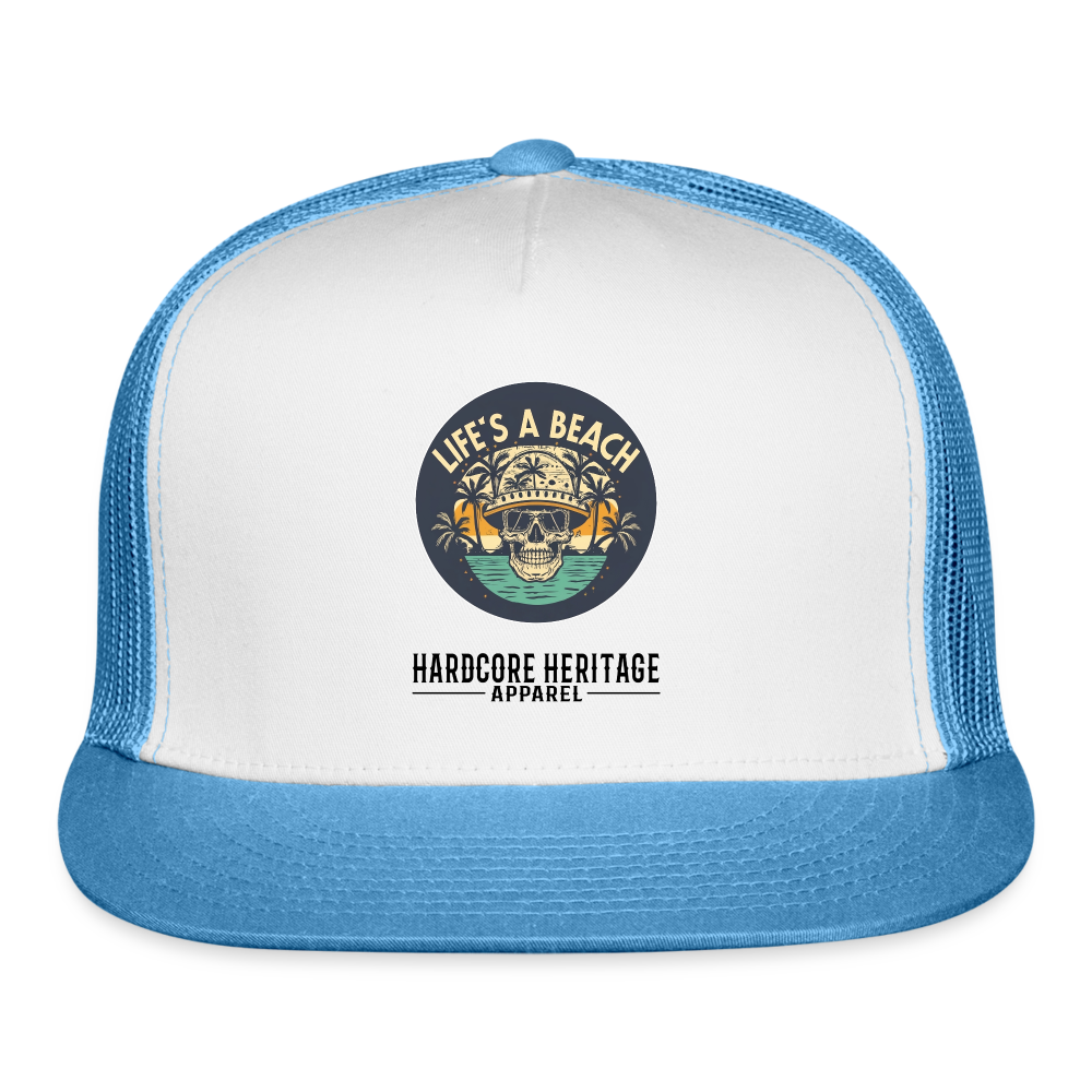 Life's a Beach Trucker Hat - white/blue