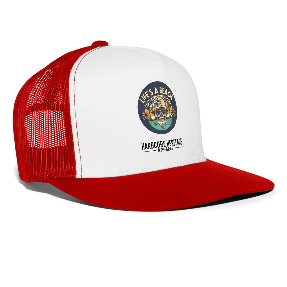 Life's a Beach Trucker Hat - white/red