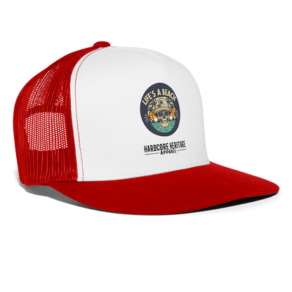 Life's a Beach Trucker Hat - white/red