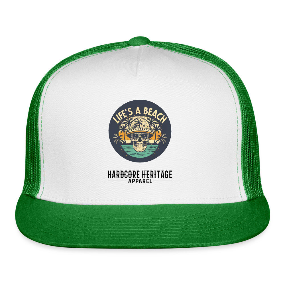 Life's a Beach Trucker Hat - white/kelly green