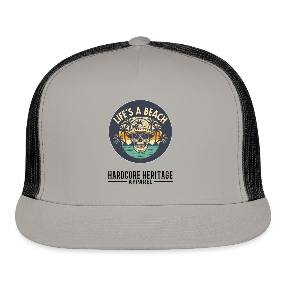 Life's a Beach Trucker Hat - gray/black