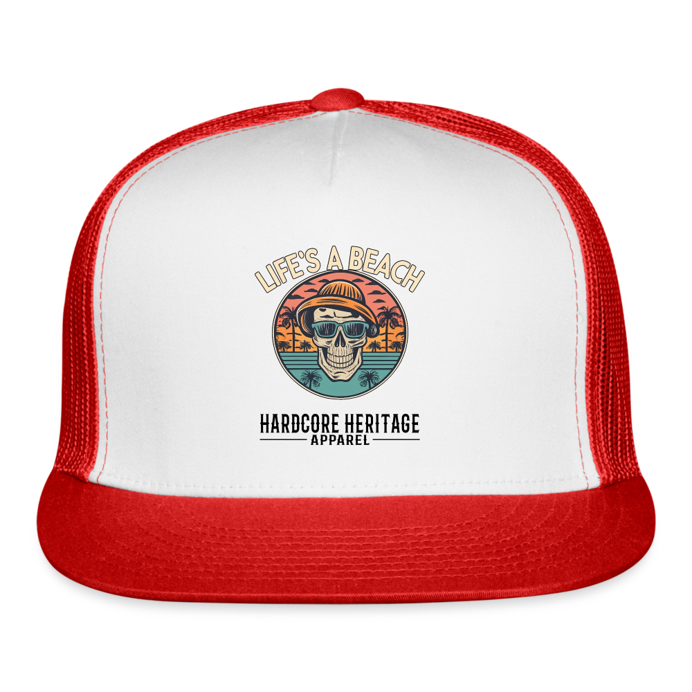 Life's a Beach v2 Trucker Hat - white/red