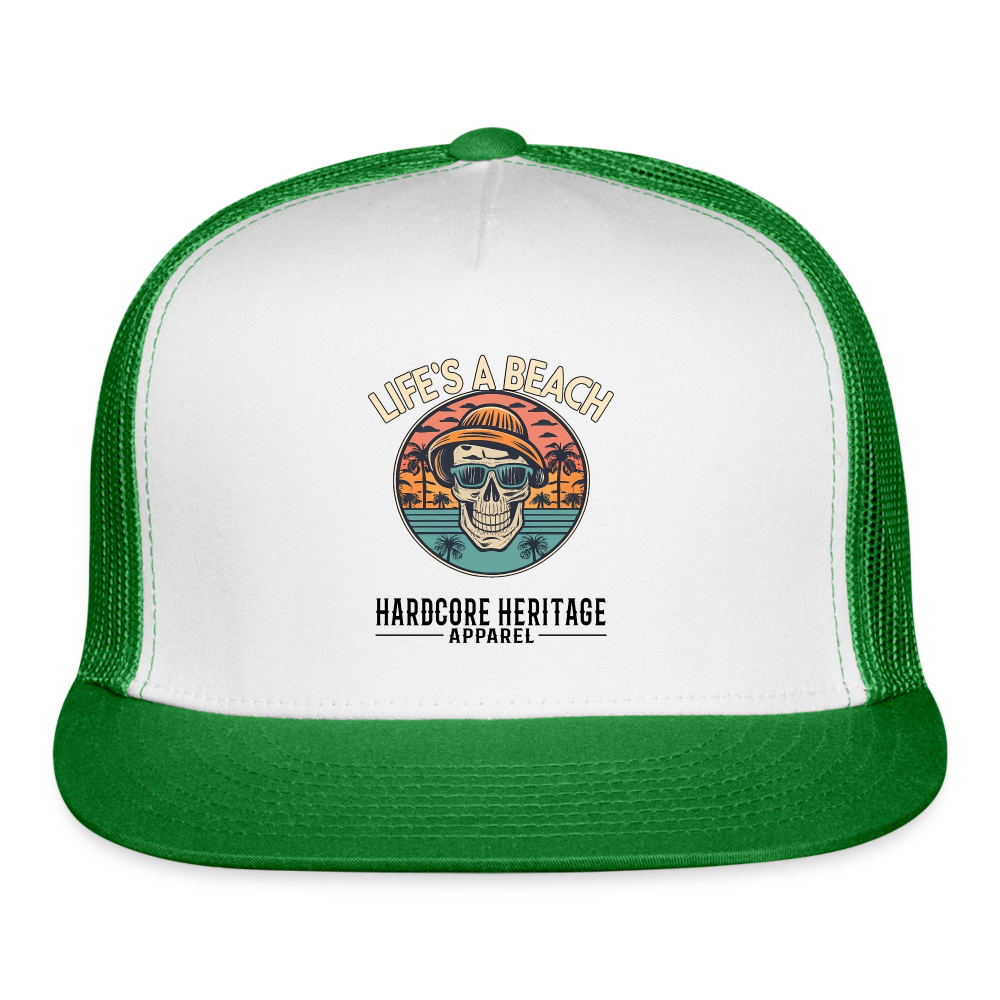 Life's a Beach v2 Trucker Hat - white/kelly green